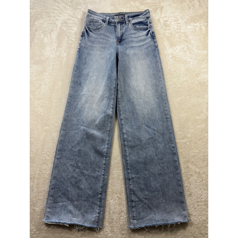 Oneso Womens Wide Leg Raw Hem Stretch Light Blue Jeans 26 Meas: 26x31.5